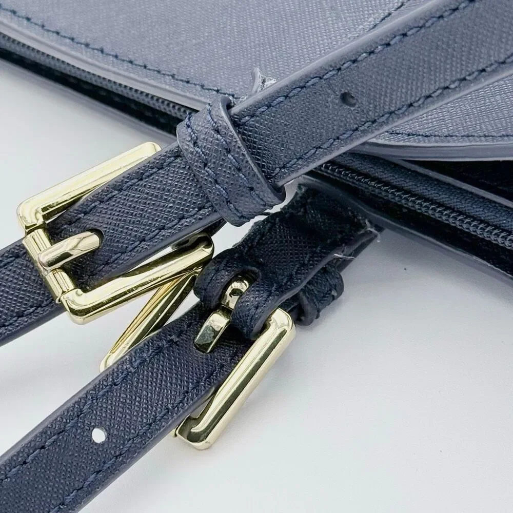 Tory Burch Navy Blue Saffiono Robinson Clutch Textured Leather Tote